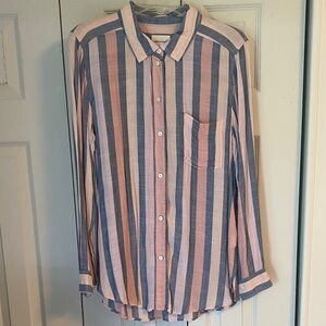 American Eagle Outfitters Coral, Peach, Pink and shark Blue Striped Shirt NWOT